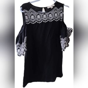 LOFT Black and White Cold Shoulder Top